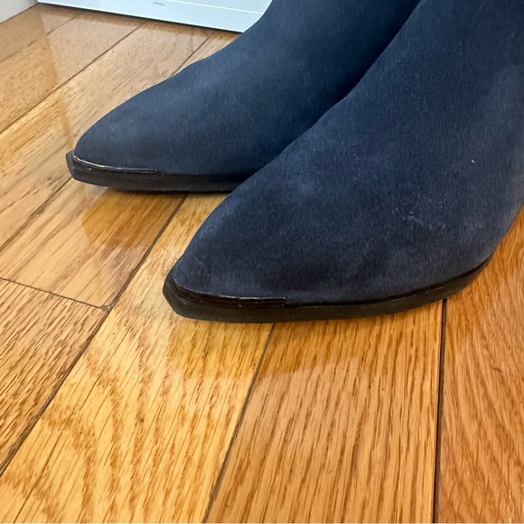 Marc Fisher Yale Pointy Toe Bootie with Metal Detail in Dark Blue Suede — Size 6 - Picture 9 of 13